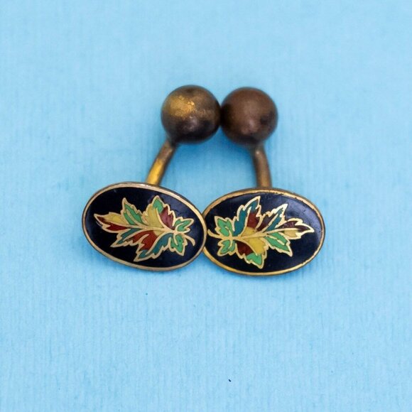 Vintage Round Oval Intricate Elven Leaves Cuff Links - N30 - Picture 1 of 2